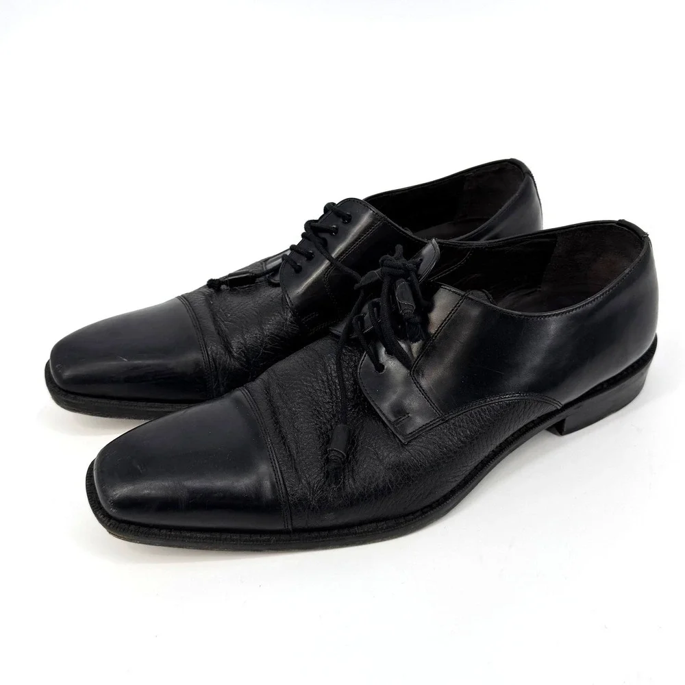 Mezlan‎ Mens Black Leather Cap Toe Textured Oxford Dress Shoes 9.5 M Spain